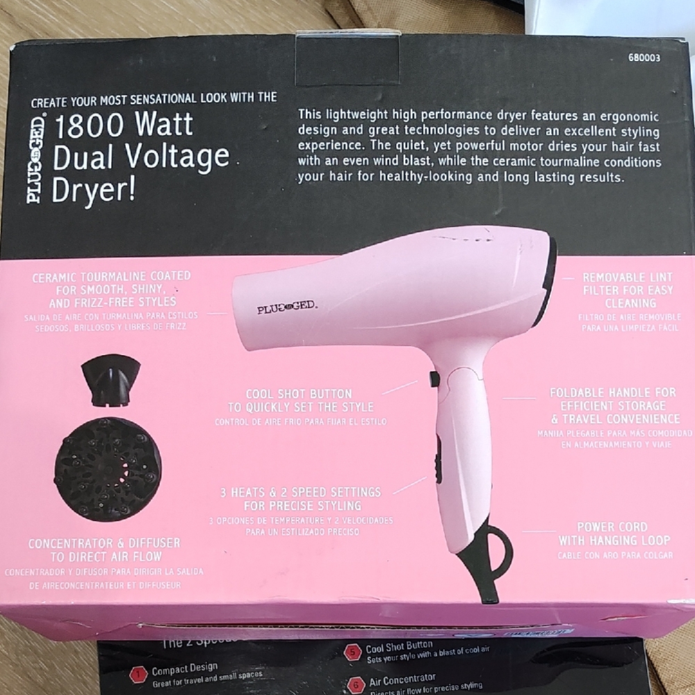 Plugged In Pink Dual Voltage Hair Dryer